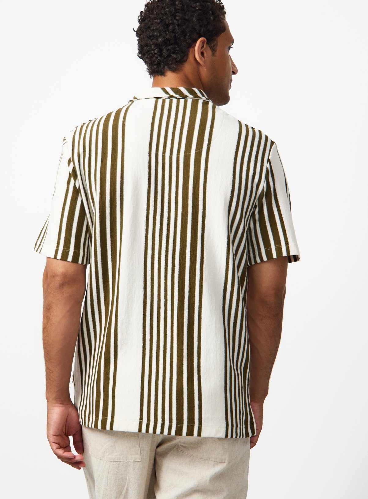 Khaki & Cream Stripe Button Through Short Sleeve Shirt XXXXL - Image 5 thumbnail