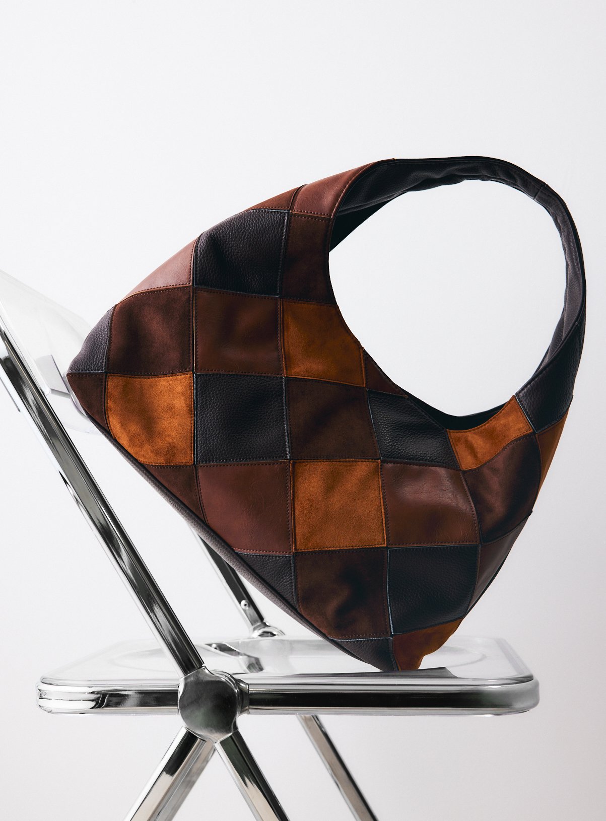 Brown Patchwork Slouch Shoulder Bag One Size - Image 1 thumbnail