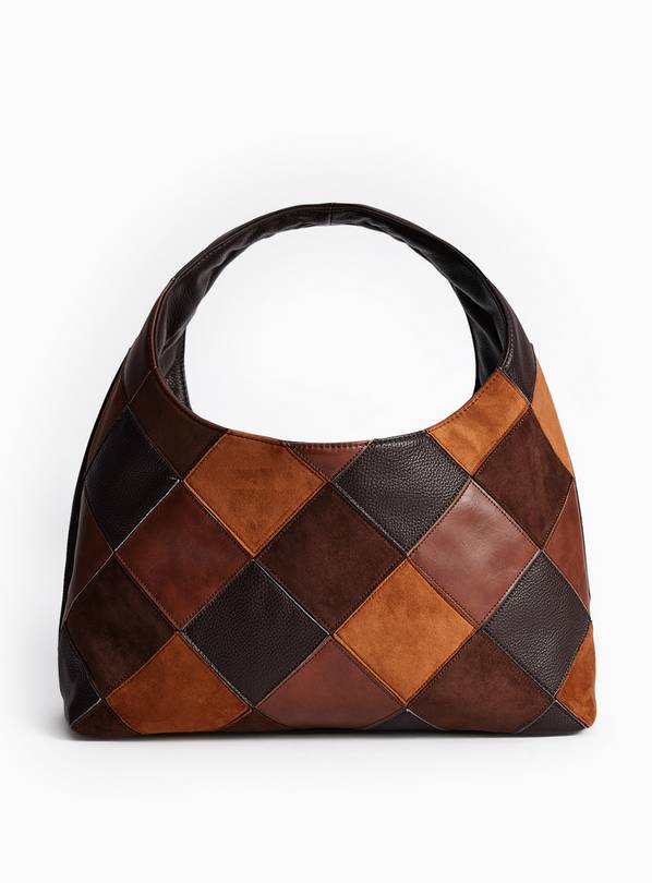 Brown Patchwork Slouch Shoulder Bag One Size