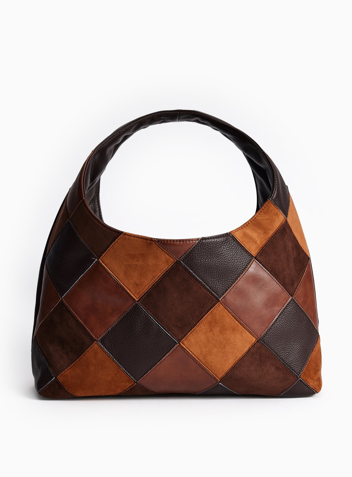 Brown Patchwork Slouch Shoulder Bag One Size - Image 3 thumbnail