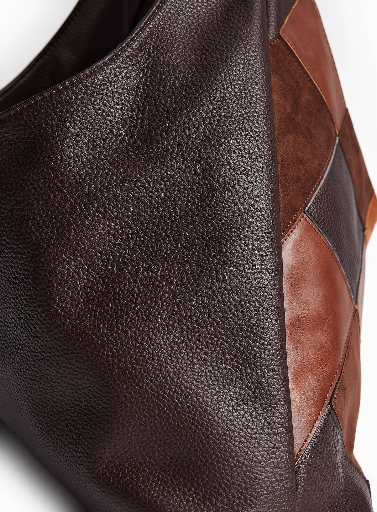 Brown Patchwork Slouch Shoulder Bag One Size - Image 4