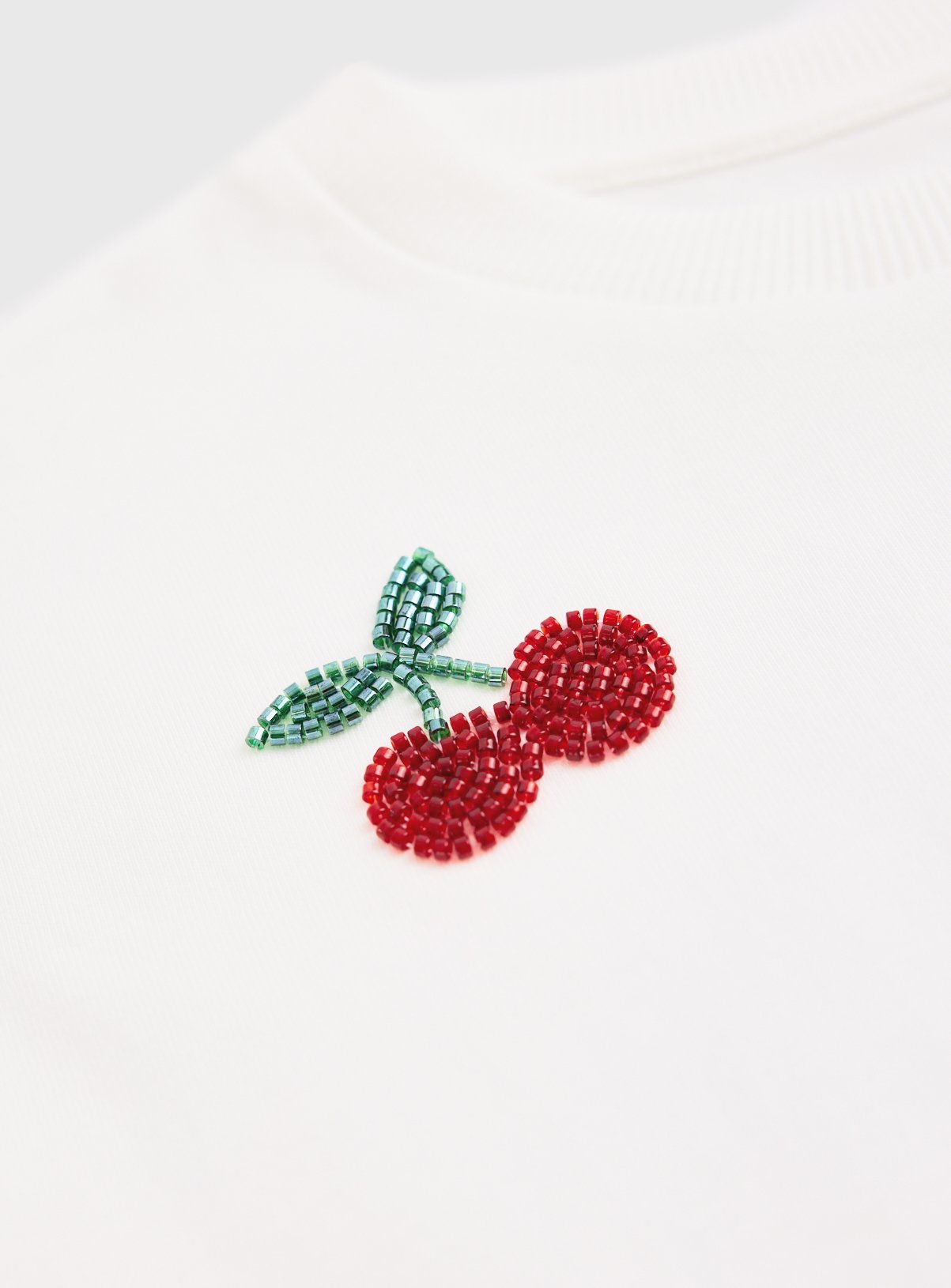 Cream Cherry Beaded Boxy T-Shirt 5 years - Image 2 thumbnail