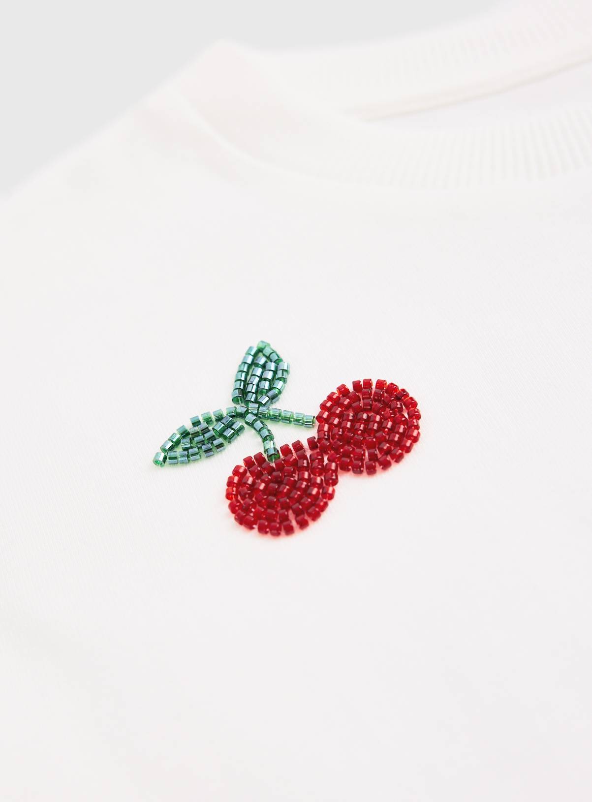 Cream Cherry Beaded Boxy T-Shirt 5 years - Image 2