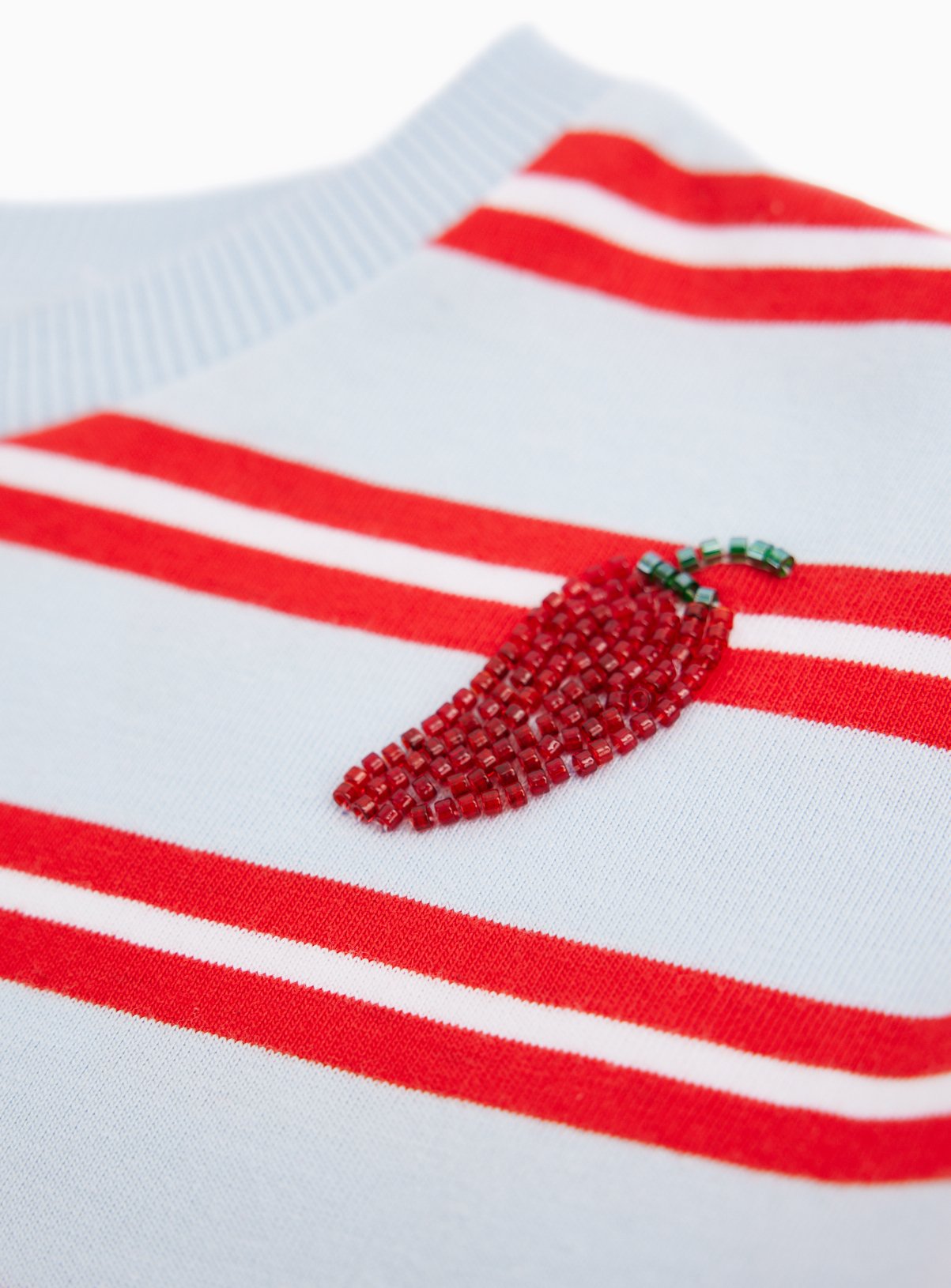 Blue & Red Stripe Chilli Beaded Boxy T-Shirt 11 years - Image 2 thumbnail