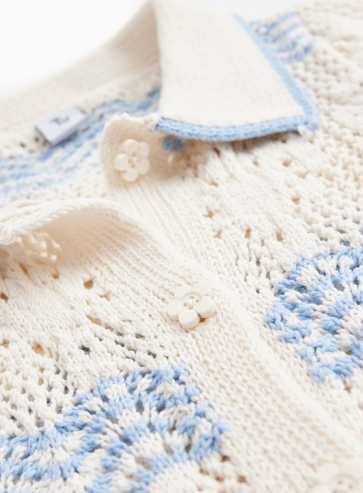 Cream Stripe Print Crochet Knitted Polo Shirt 8 years - Image 2 thumbnail