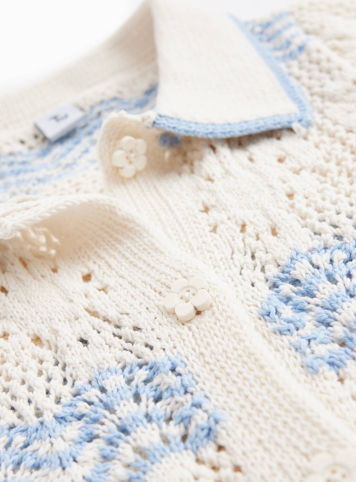 Cream Stripe Print Crochet Knitted Polo Shirt 8 years - Image 2