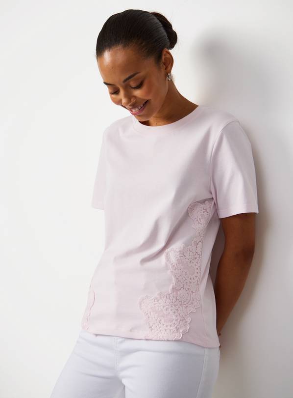 Light Pink Lace Panel T-Shirt 22