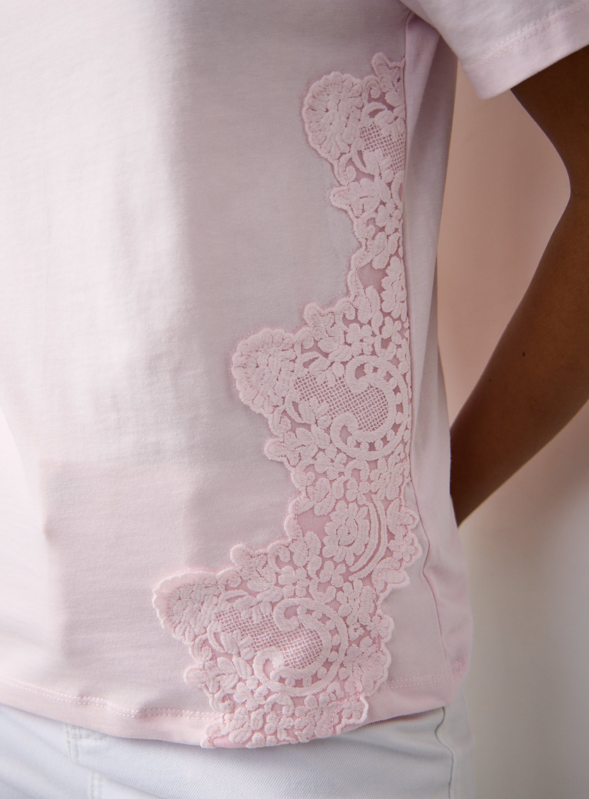 Light Pink Lace Panel T-Shirt 26 - Image 3 thumbnail