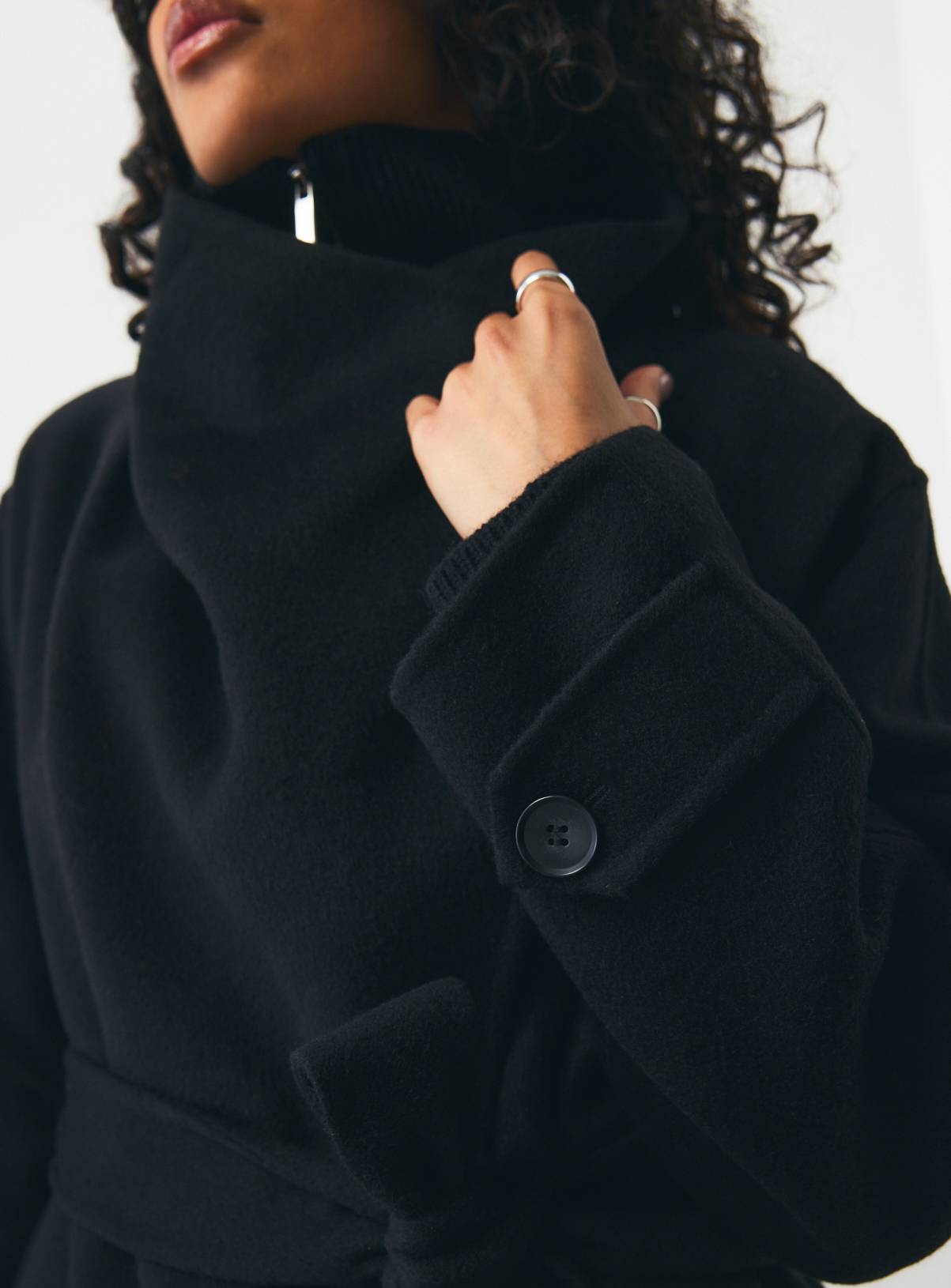 Black Wool Blend Double Faced Coat 24 - Image 2