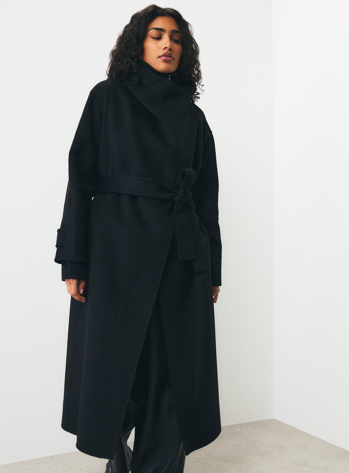 Black Wool Blend Double Faced Coat 24 - Image 3 thumbnail