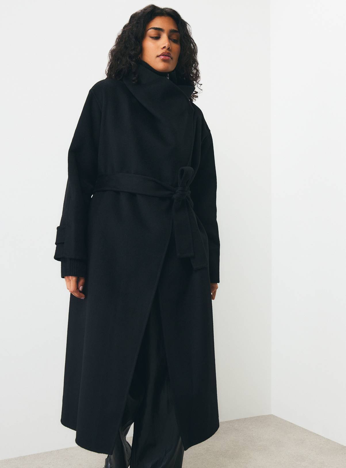 Black Wool Blend Double Faced Coat 24 - Image 3