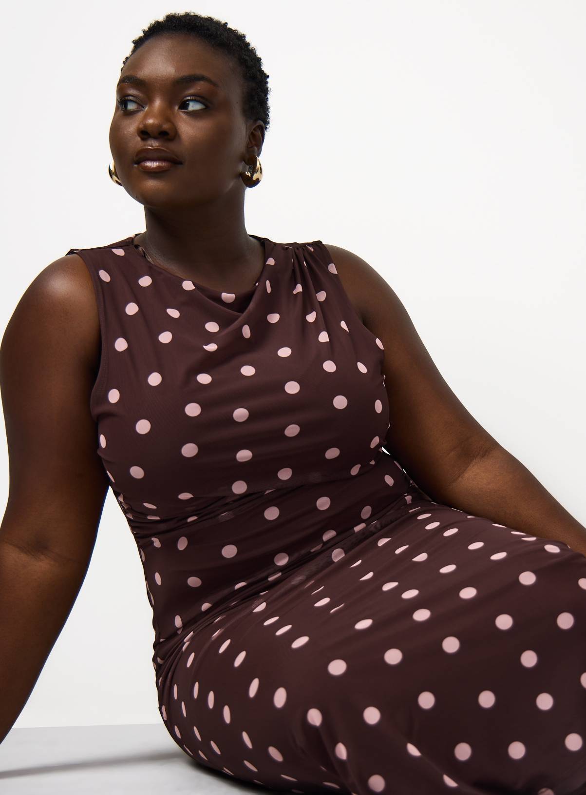 Brown Polka Dot Print Sleeveless Midaxi Dress 10 - Image 2