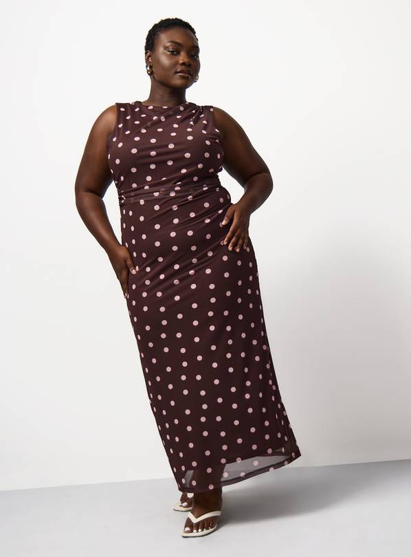 Brown Polka Dot Print Sleeveless Midaxi Dress 12