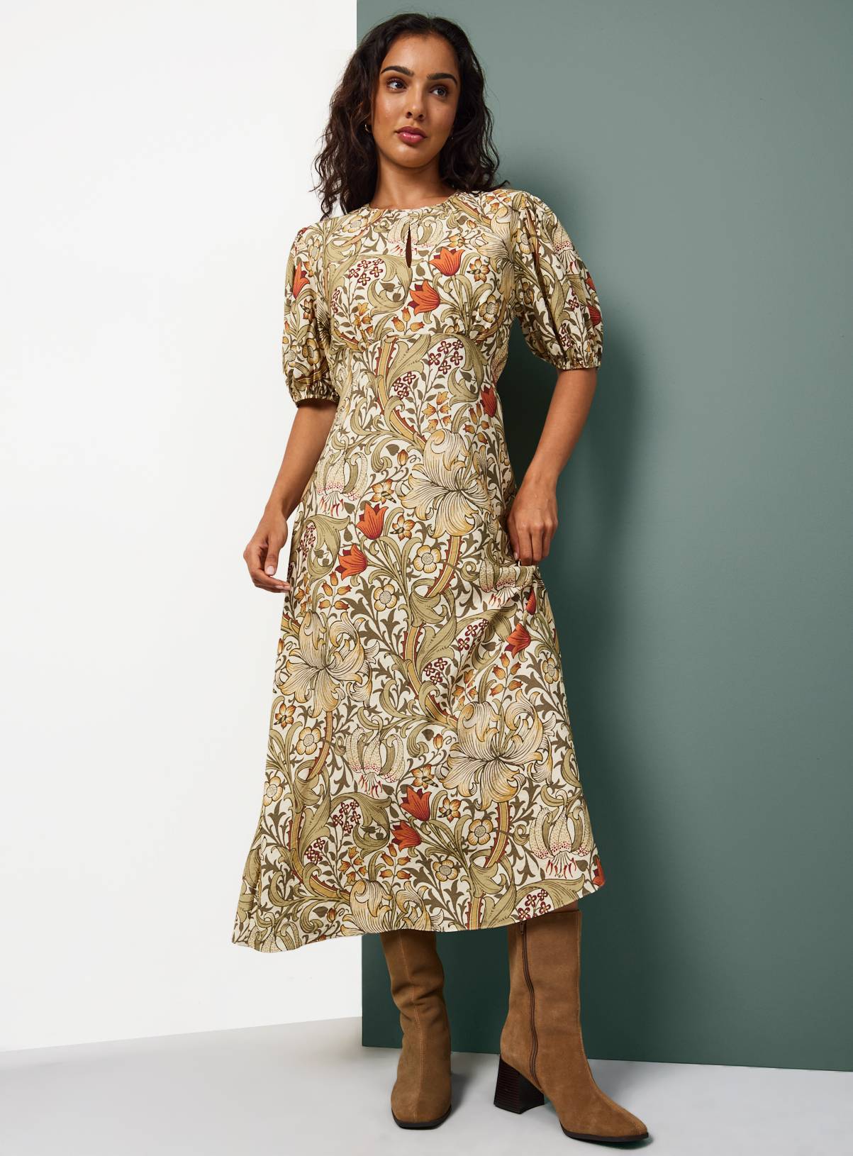 Tu x Morris & Co. Golden Lily Print Midaxi Tea Dress 22 - Image 2