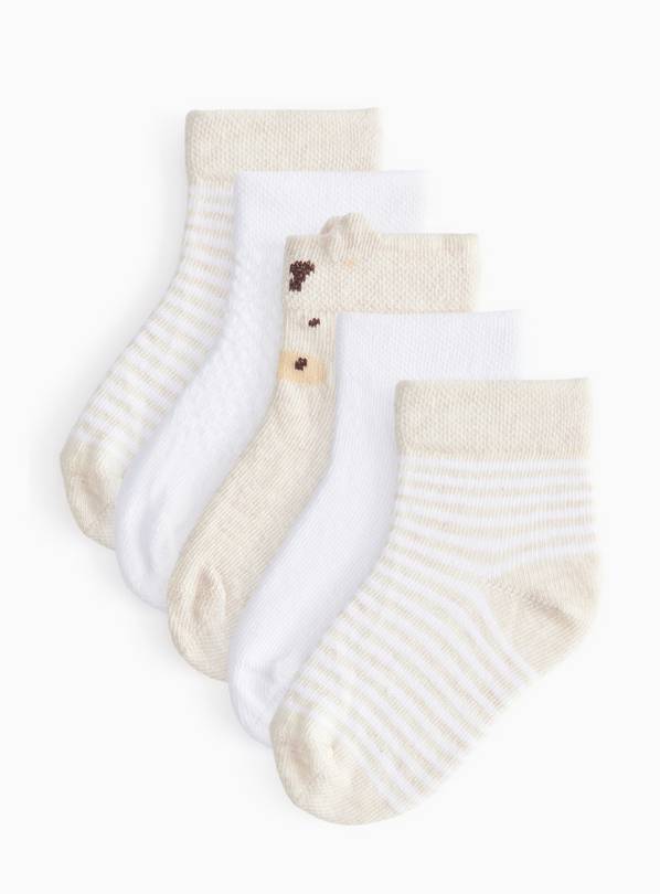 Cream Giraffe Socks 5 Pack 6-12 months