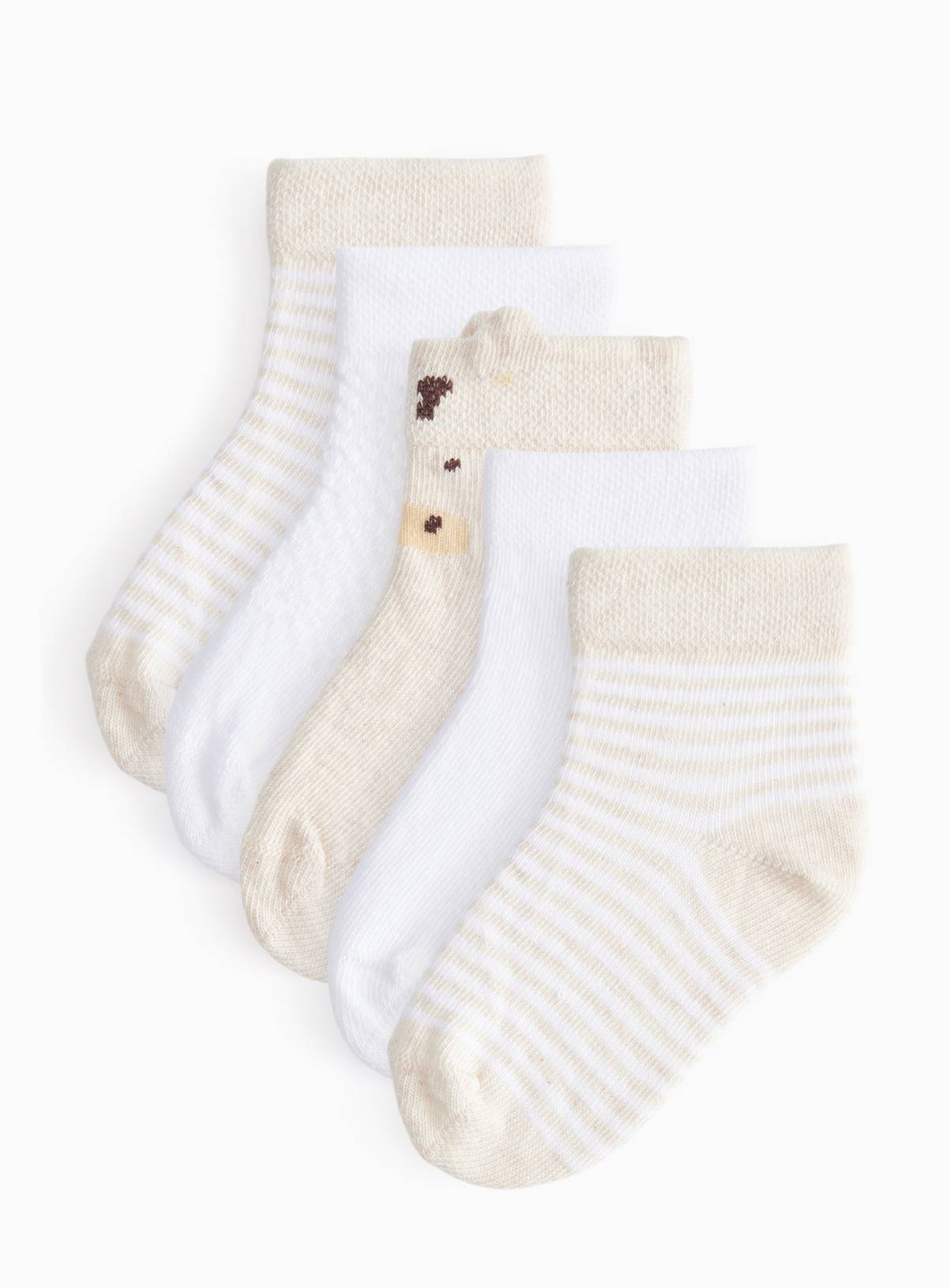 Cream Giraffe Socks 5 Pack 6-12 months - Image 1