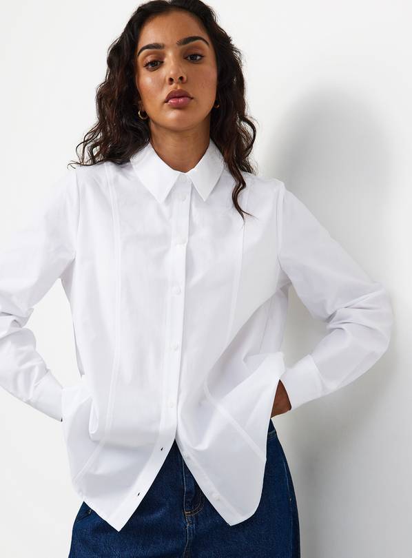 White Cotton Poplin Tailored Long Sleeve Shirt 16