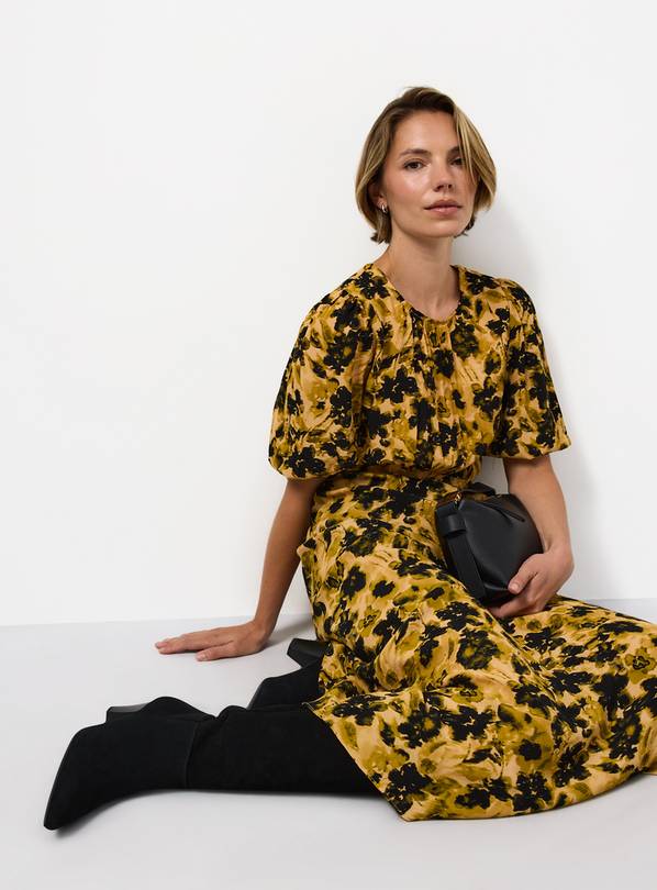 Yellow & Black Floral Print Midi Dress 12
