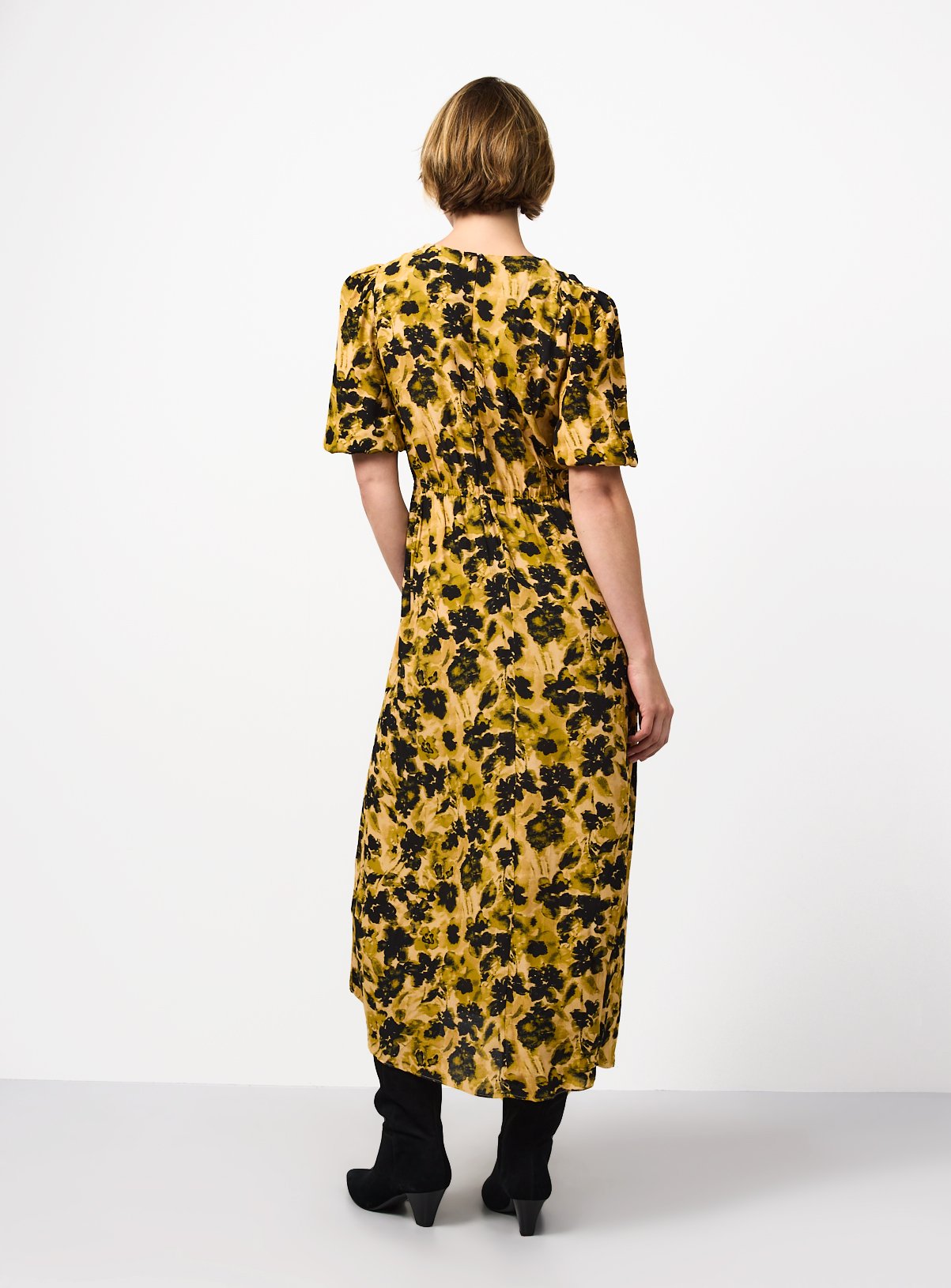 Yellow & Black Floral Print Midi Dress 20 - Image 4 thumbnail