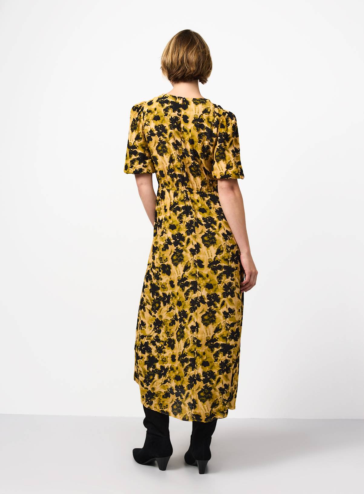 Yellow & Black Floral Print Midi Dress 20 - Image 4