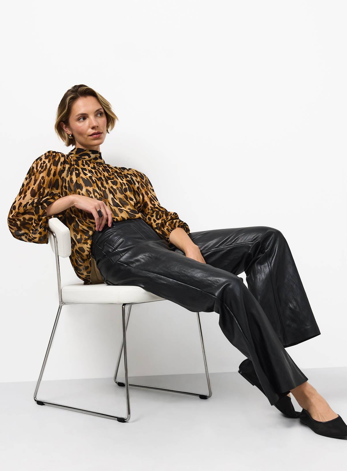 Yellow & Black Leopard Print Funnel Neck Shirt 22 - Image 2
