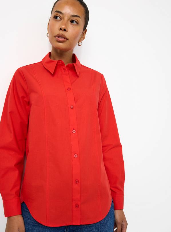 Red Cotton Poplin Tailored Long Sleeve Shirt 8