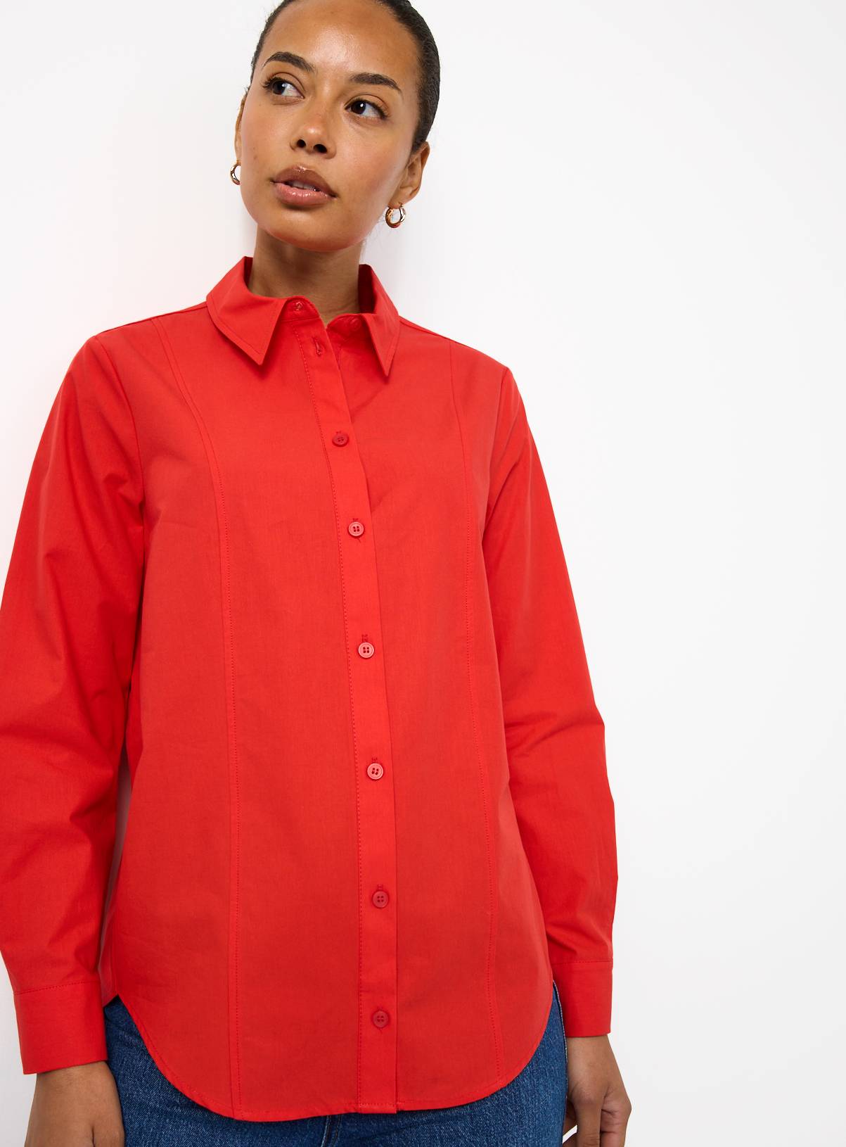 Red Cotton Poplin Tailored Long Sleeve Shirt 16 - Image 1