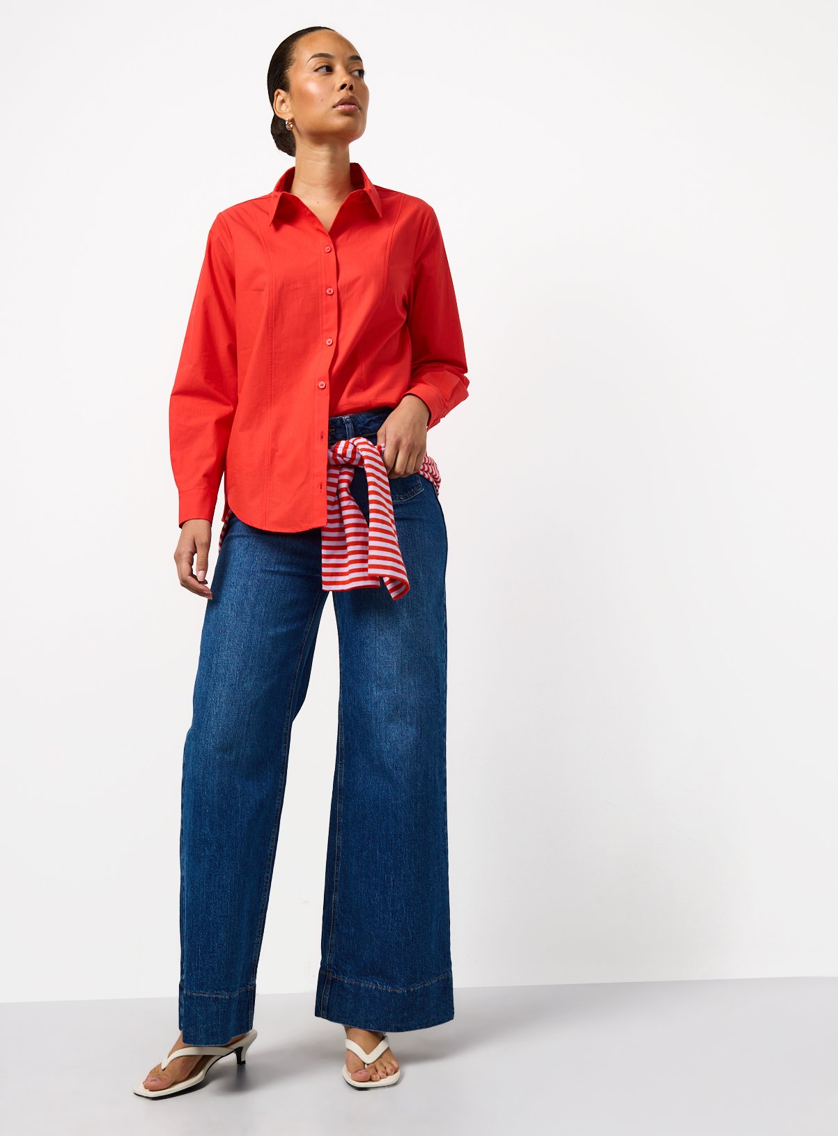 Red Cotton Poplin Tailored Long Sleeve Shirt 16 - Image 2 thumbnail