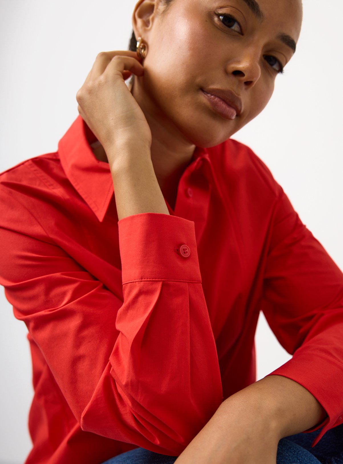 Red Cotton Poplin Tailored Long Sleeve Shirt 16 - Image 3 thumbnail