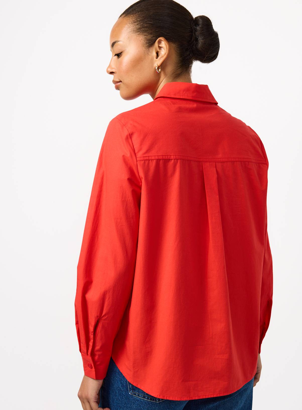 Red Cotton Poplin Tailored Long Sleeve Shirt 16 - Image 4