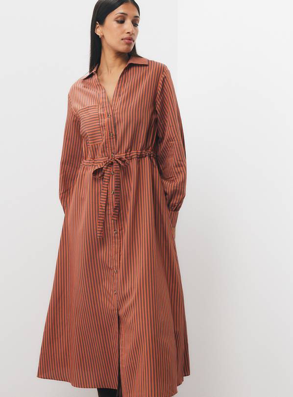 Brown Midaxi Stripe Shirt Dress 12