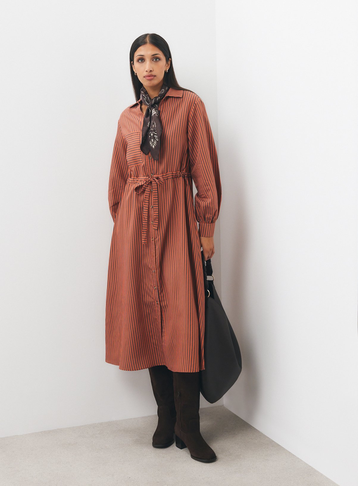 Brown Midaxi Stripe Shirt Dress 18 - Image 2 thumbnail