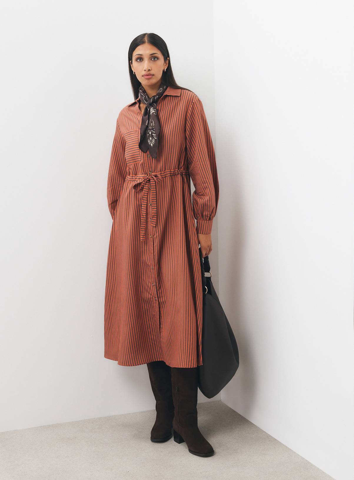 Brown Midaxi Stripe Shirt Dress 18 - Image 2