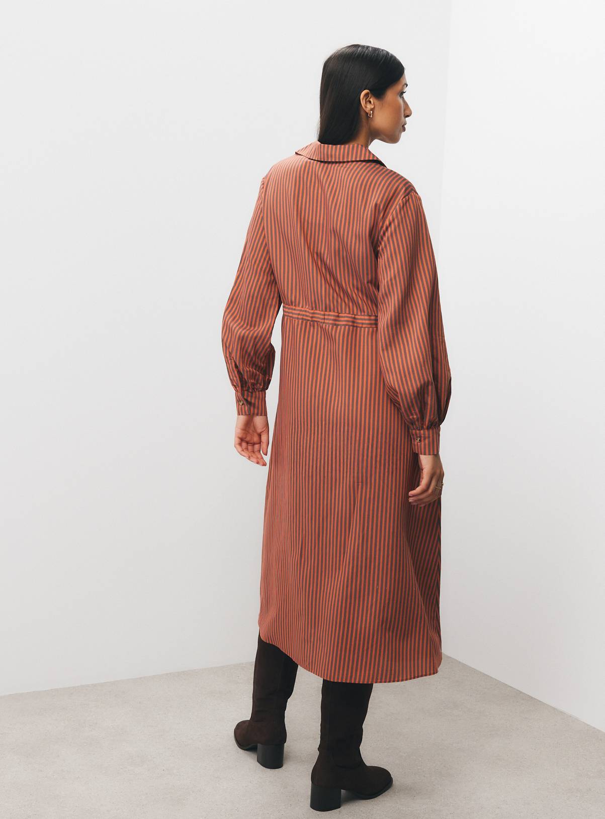 Brown Midaxi Stripe Shirt Dress 18 - Image 4