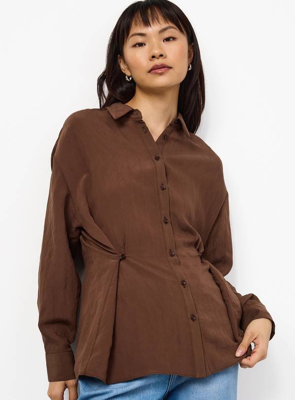Chestnut Cinched Waist Shadow Stripe Shirt 24