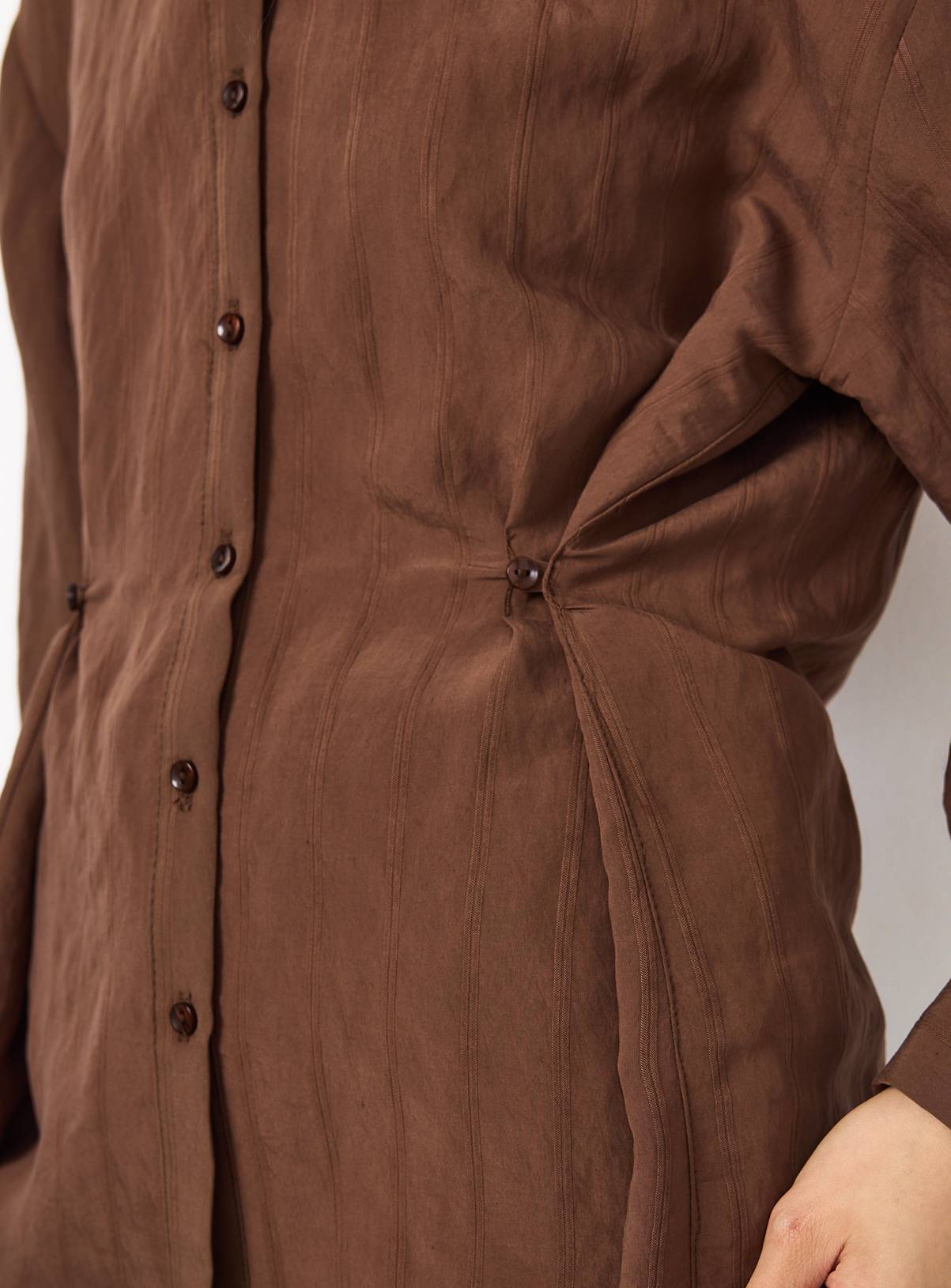 Chestnut Cinched Waist Shadow Stripe Shirt 12 - Image 2