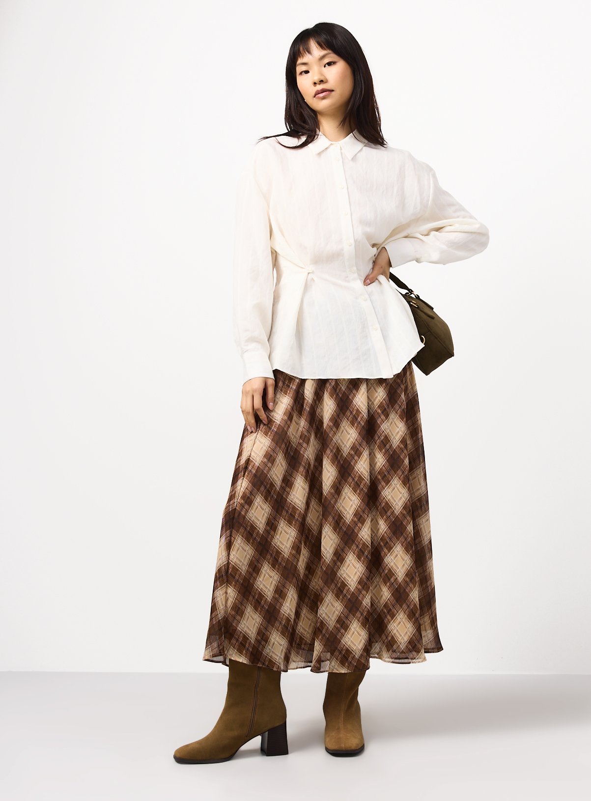 White Cinched Waist Shadow Stripe Shirt 8 - Image 2 thumbnail