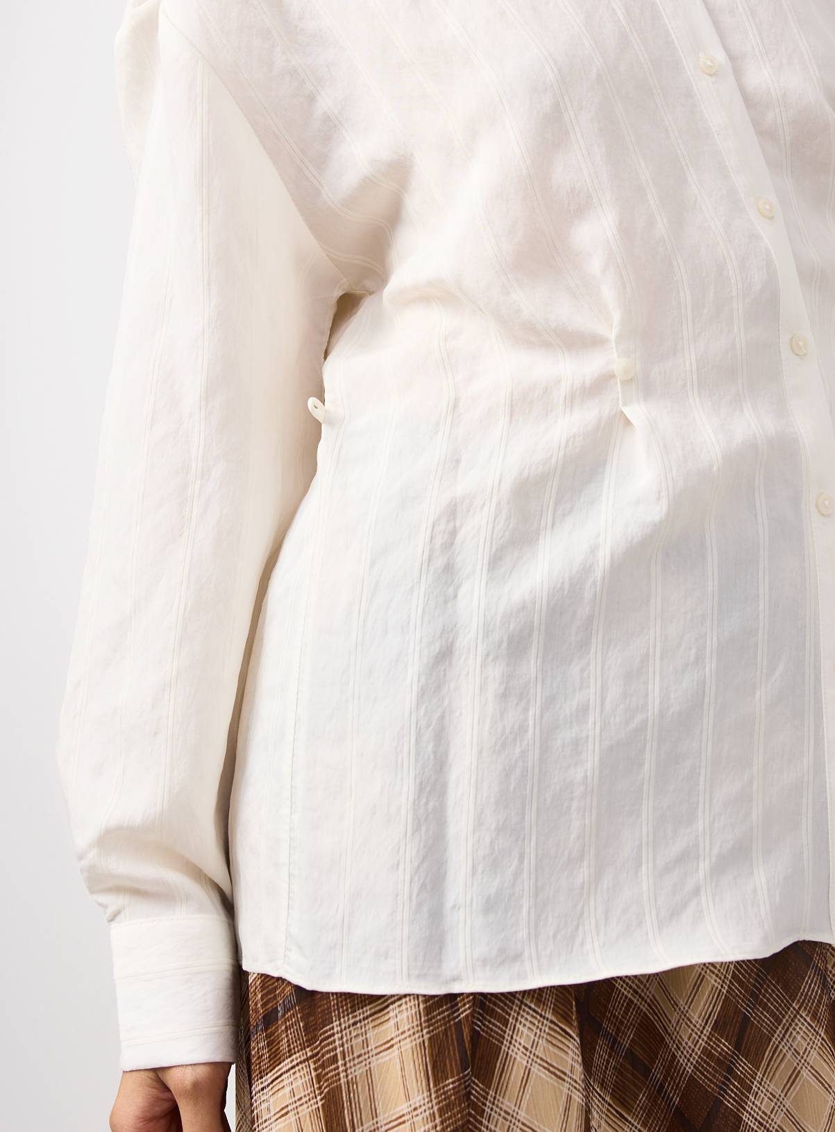 White Cinched Waist Shadow Stripe Shirt 8 - Image 3