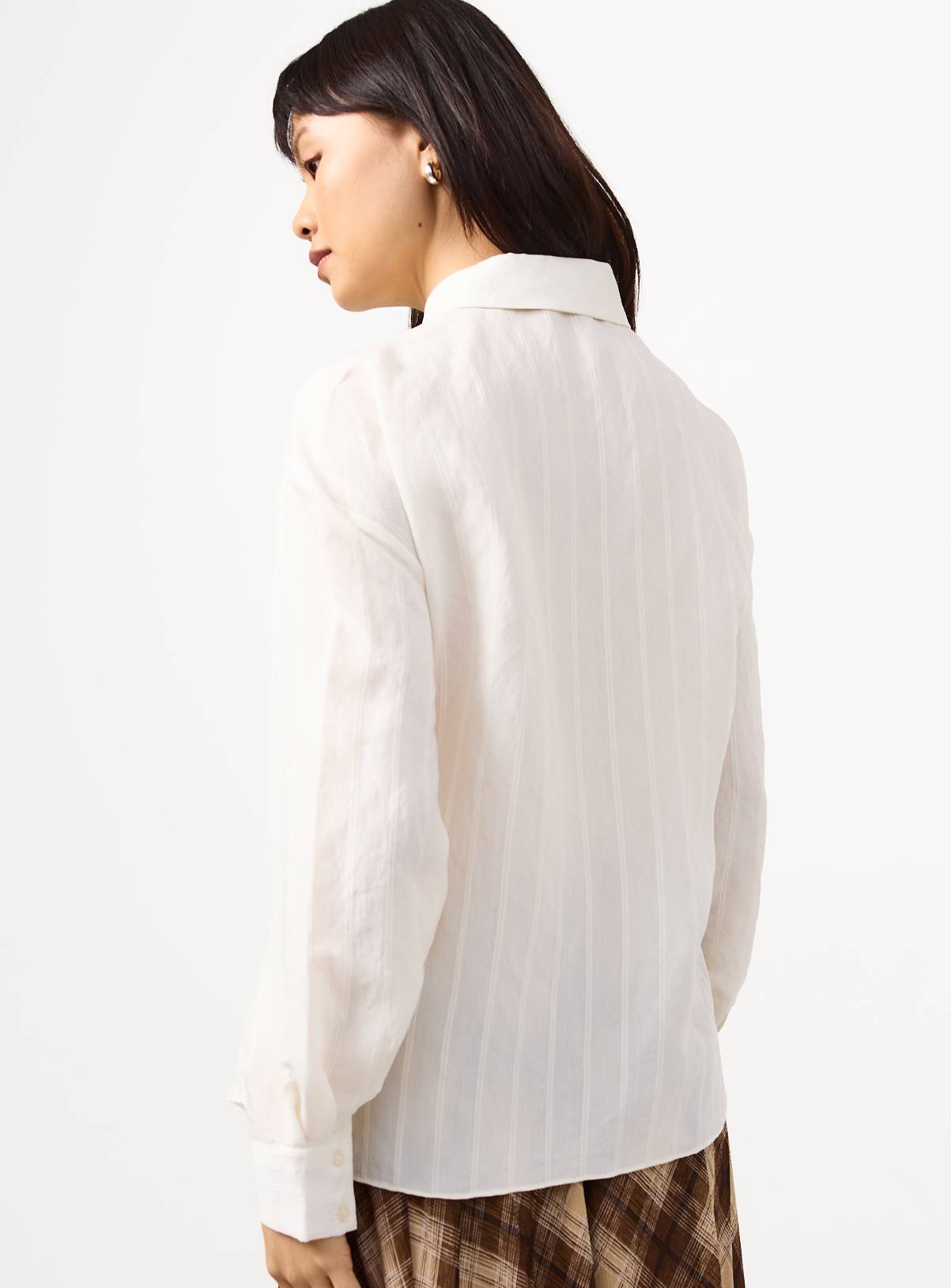 White Cinched Waist Shadow Stripe Shirt 12 - Image 4