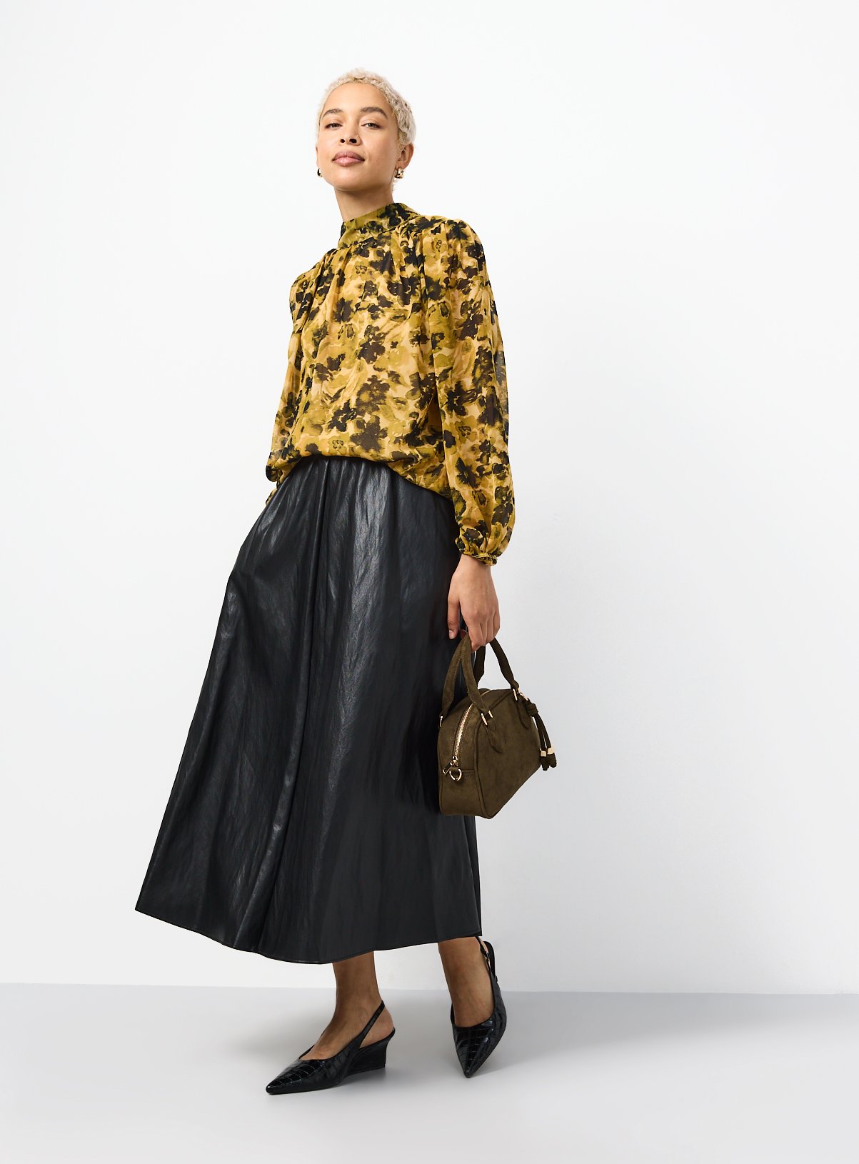 Yellow & Black Floral Print Funnel Neck Shirt 16 - Image 2 thumbnail