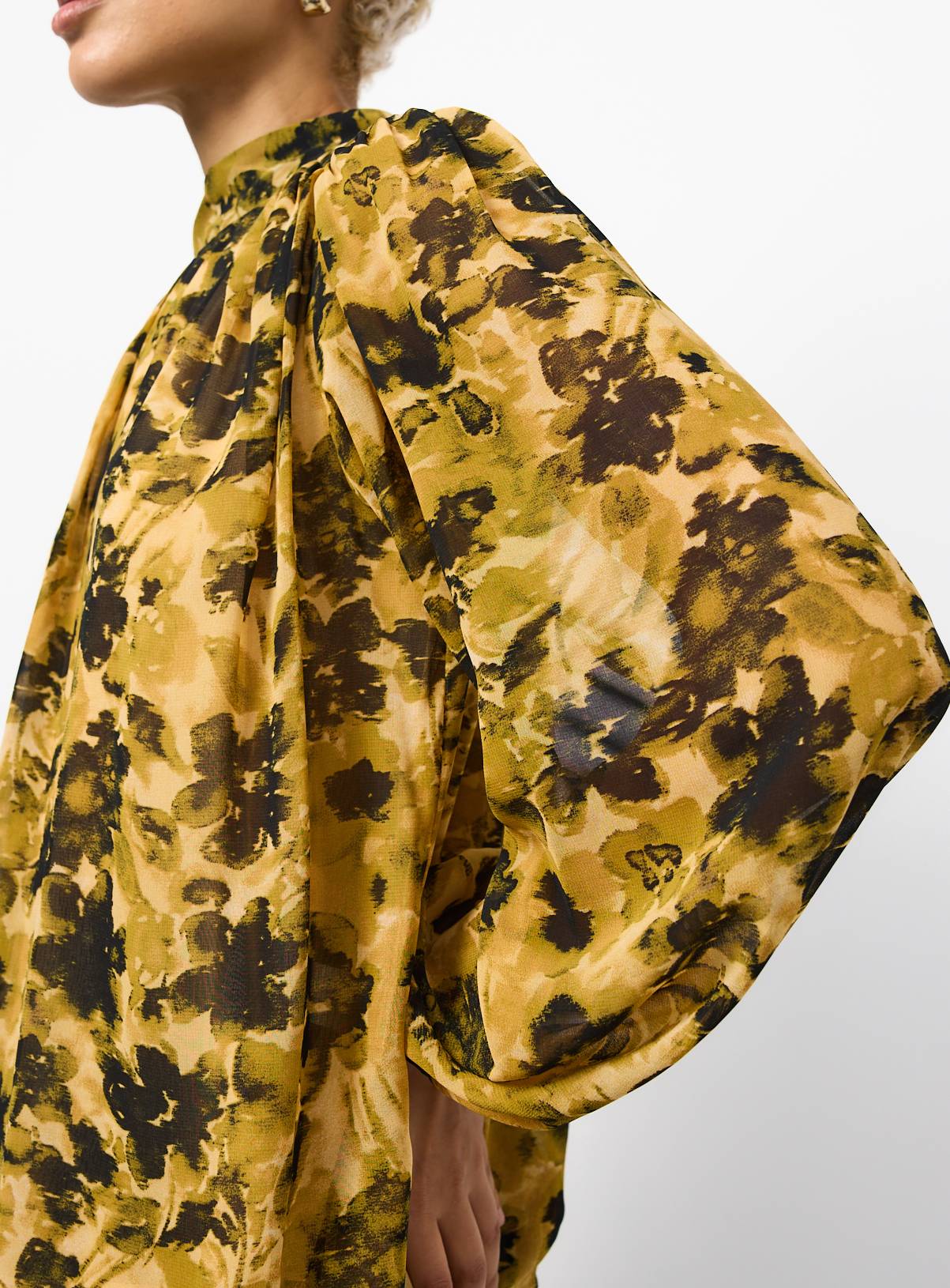 Yellow & Black Floral Print Funnel Neck Shirt 16 - Image 3
