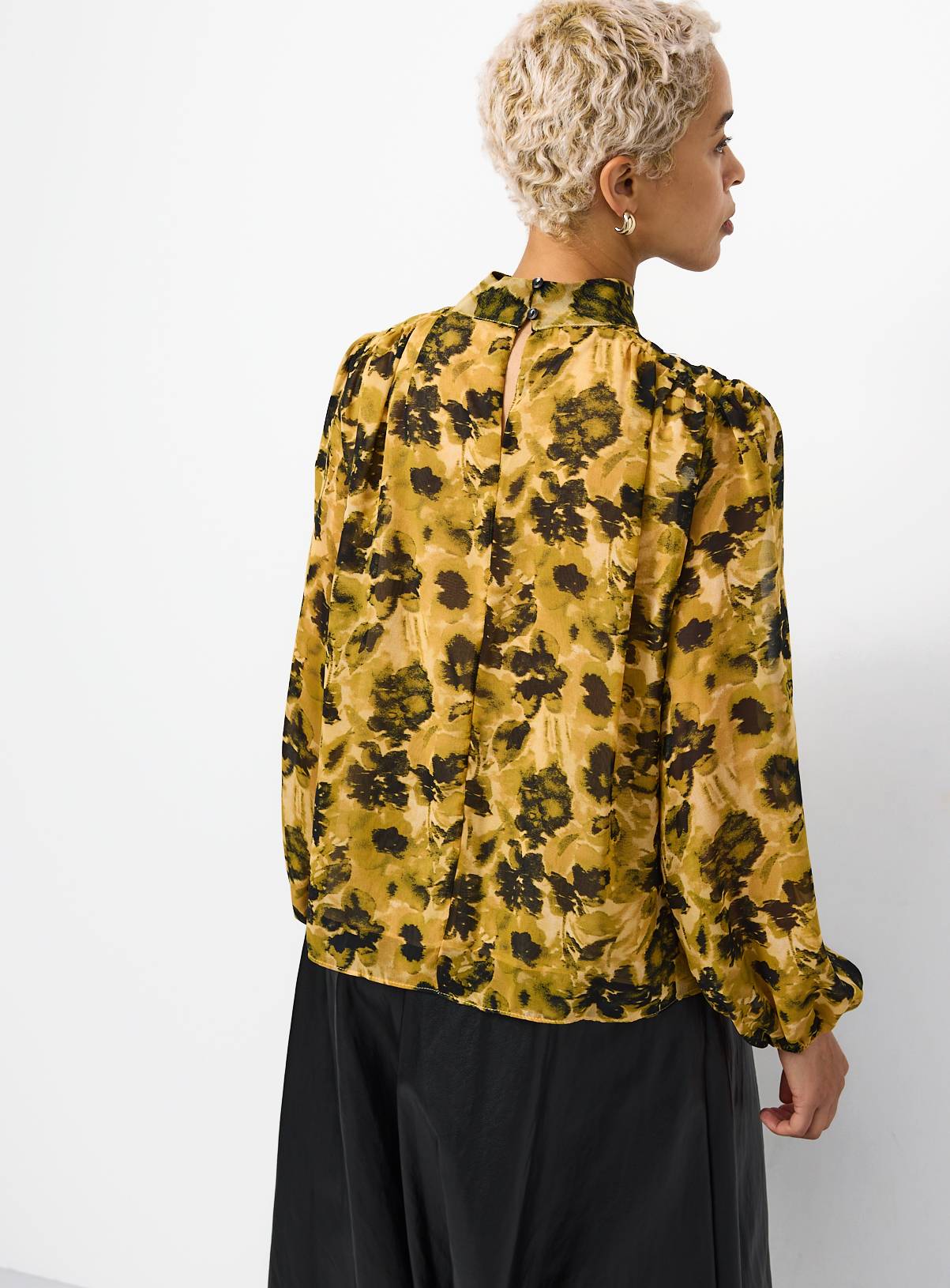 Yellow & Black Floral Print Funnel Neck Shirt 16 - Image 4