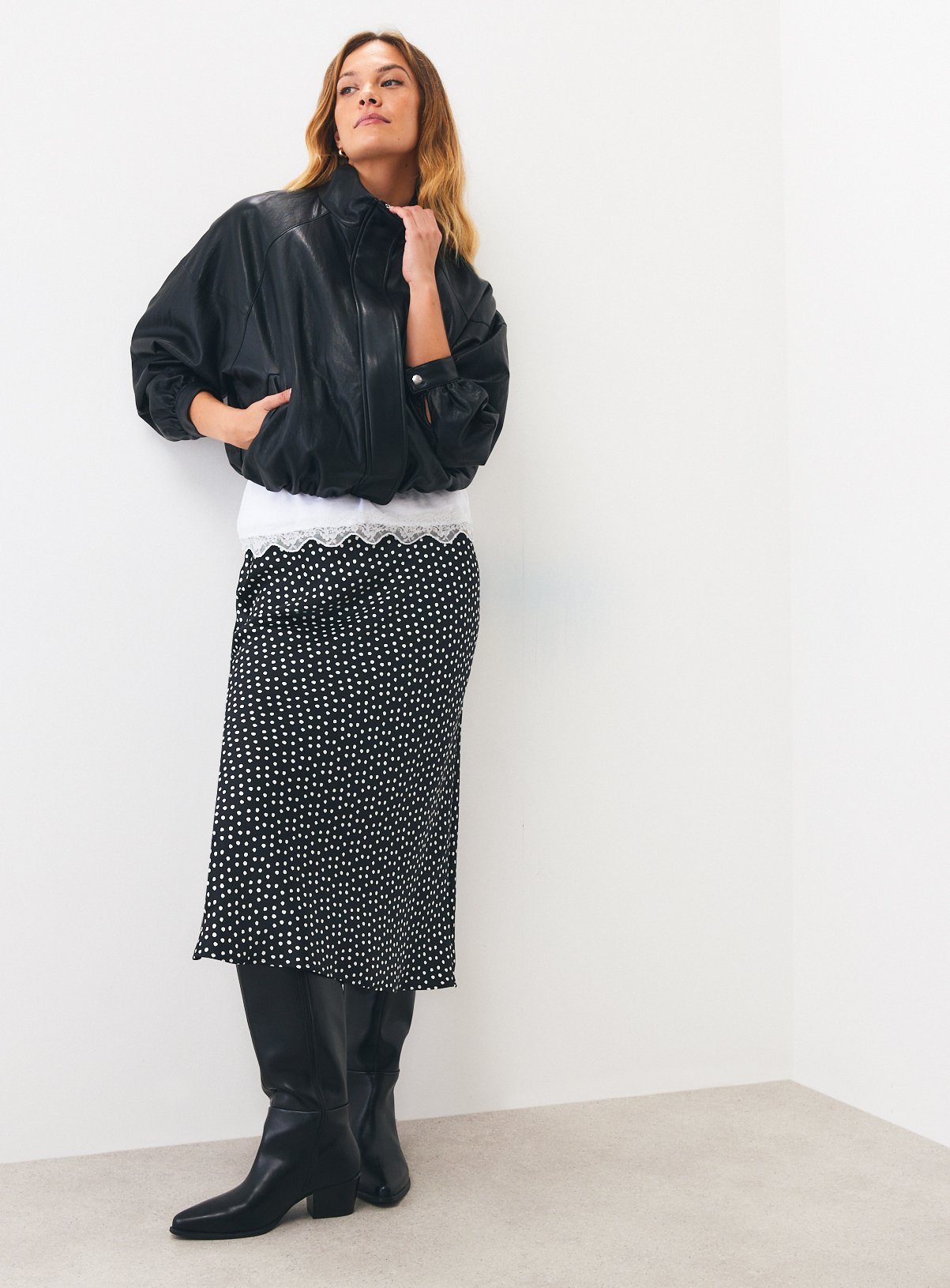 Mono Polka Dot Satin Slip Skirt 8 - Image 2 thumbnail