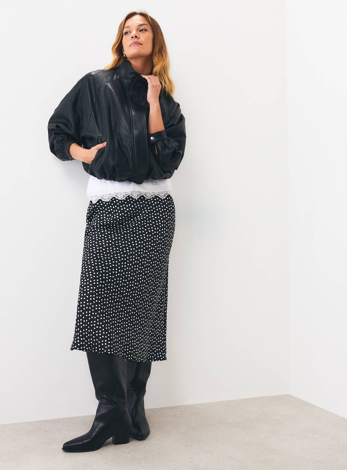Mono Polka Dot Satin Slip Skirt 8 - Image 2