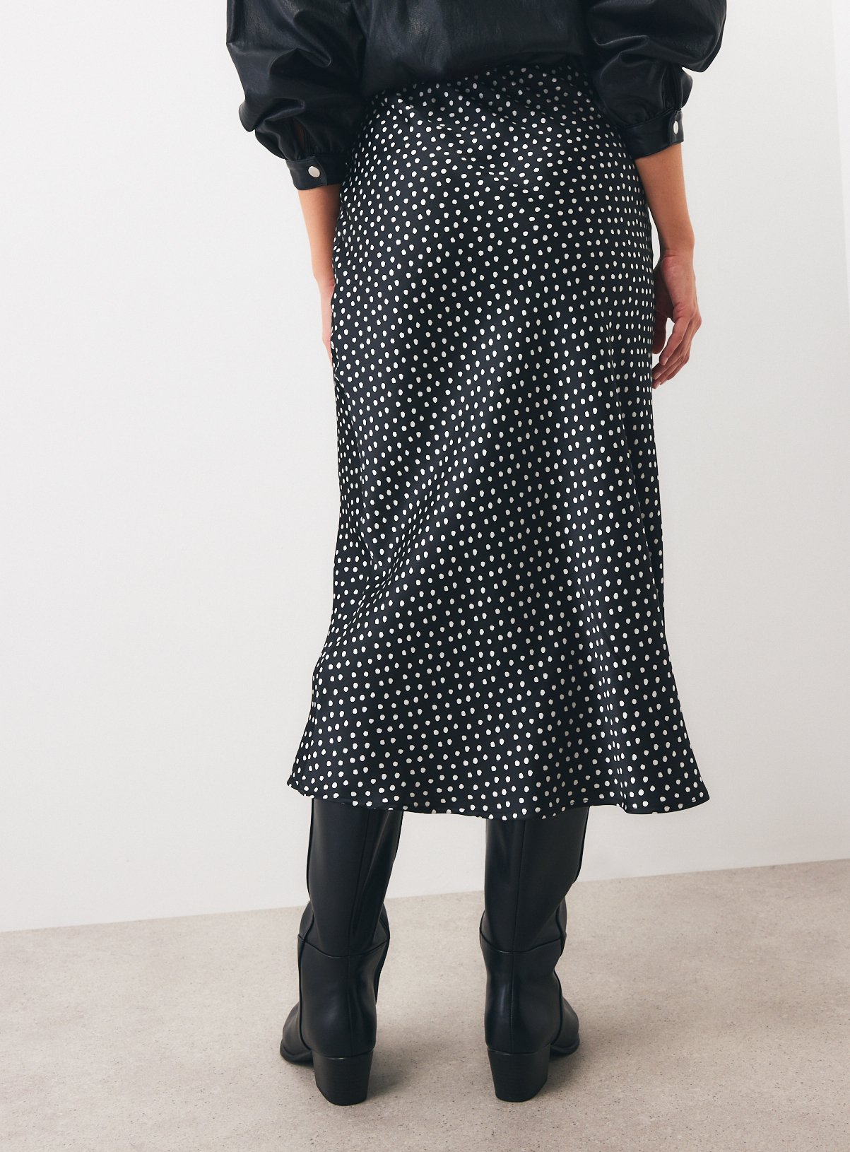 Mono Polka Dot Satin Slip Skirt 8 - Image 4 thumbnail