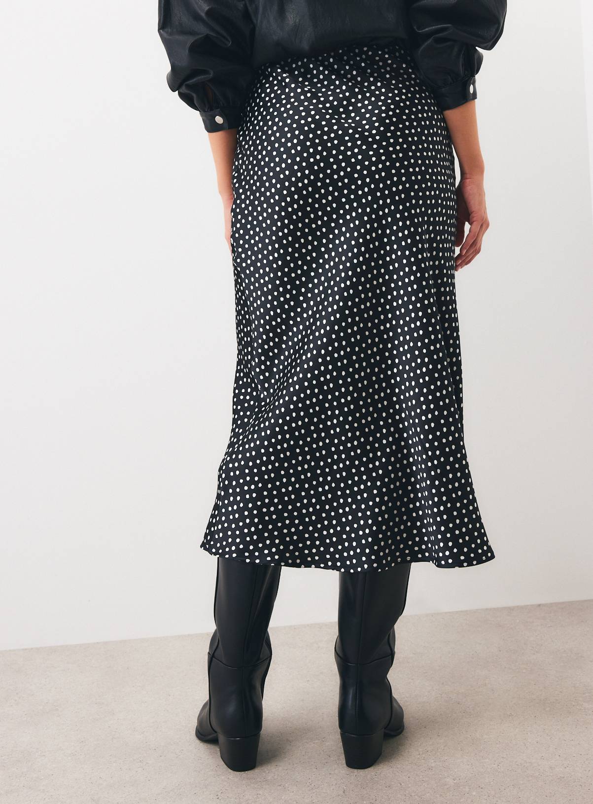 Mono Polka Dot Satin Slip Skirt 8 - Image 4