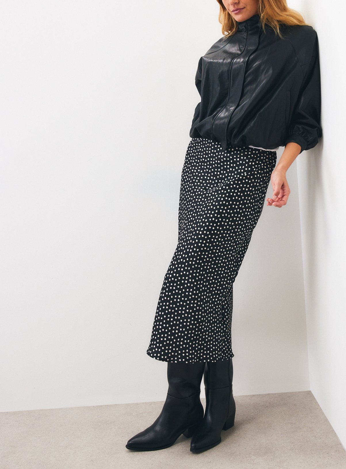 Mono Polka Dot Satin Slip Skirt 24 - Image 1 thumbnail