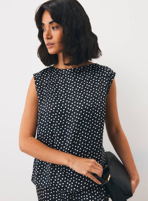 Mono Spotted Sleeveless Cowl Neck Top 18