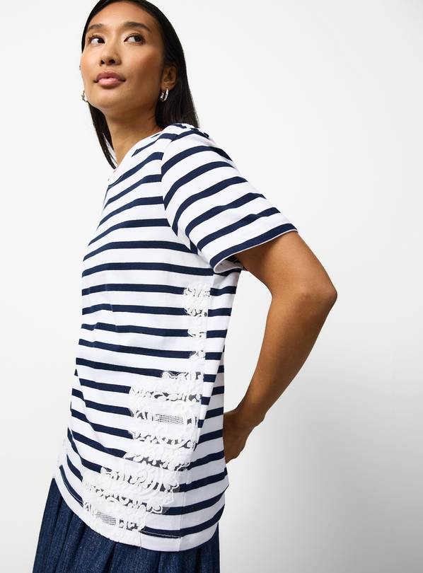 Navy Stripe Lace Detail T-Shirt 24