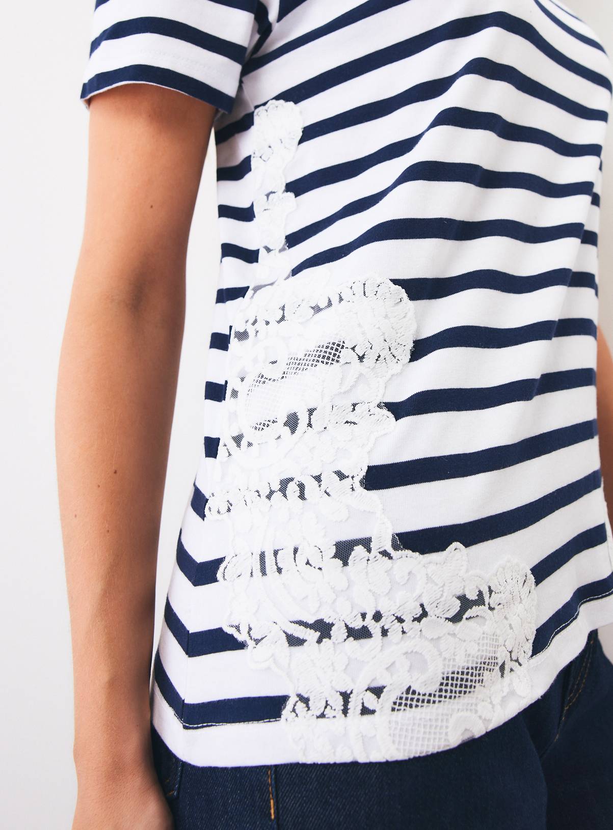 Navy Stripe Lace Detail T-Shirt 16 - Image 3